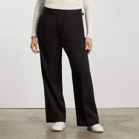 NEW  Everlane The ’80s Italian Wool Wide Leg Pants in Black Side Buckles Size 2 - Picture 1 of 11
